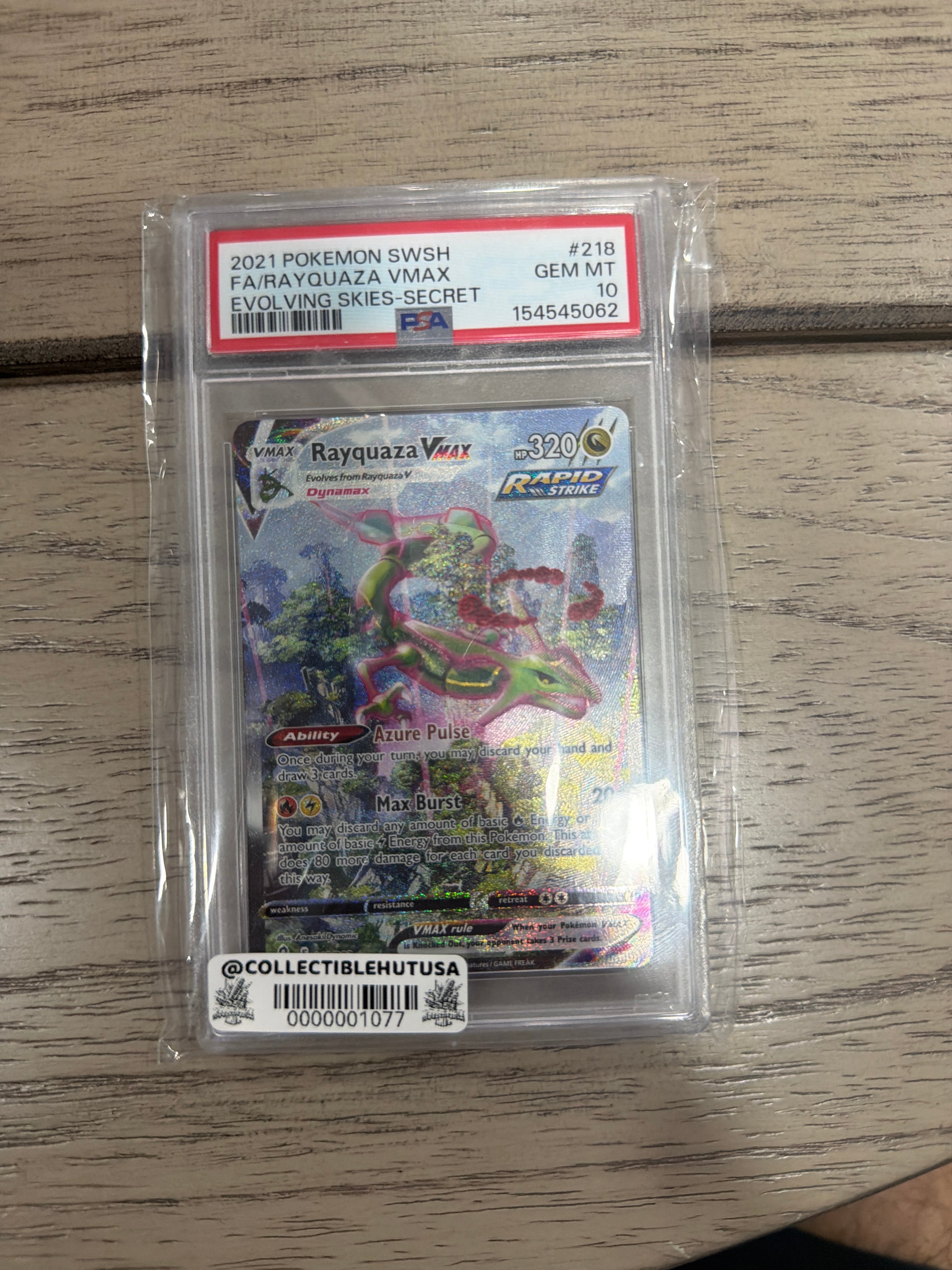 Graded Pokemon - 2021 Pokemon SWSH Evolving Skies #218 FA/Rayquaza VMAX Secret PSA 10 GEM MT