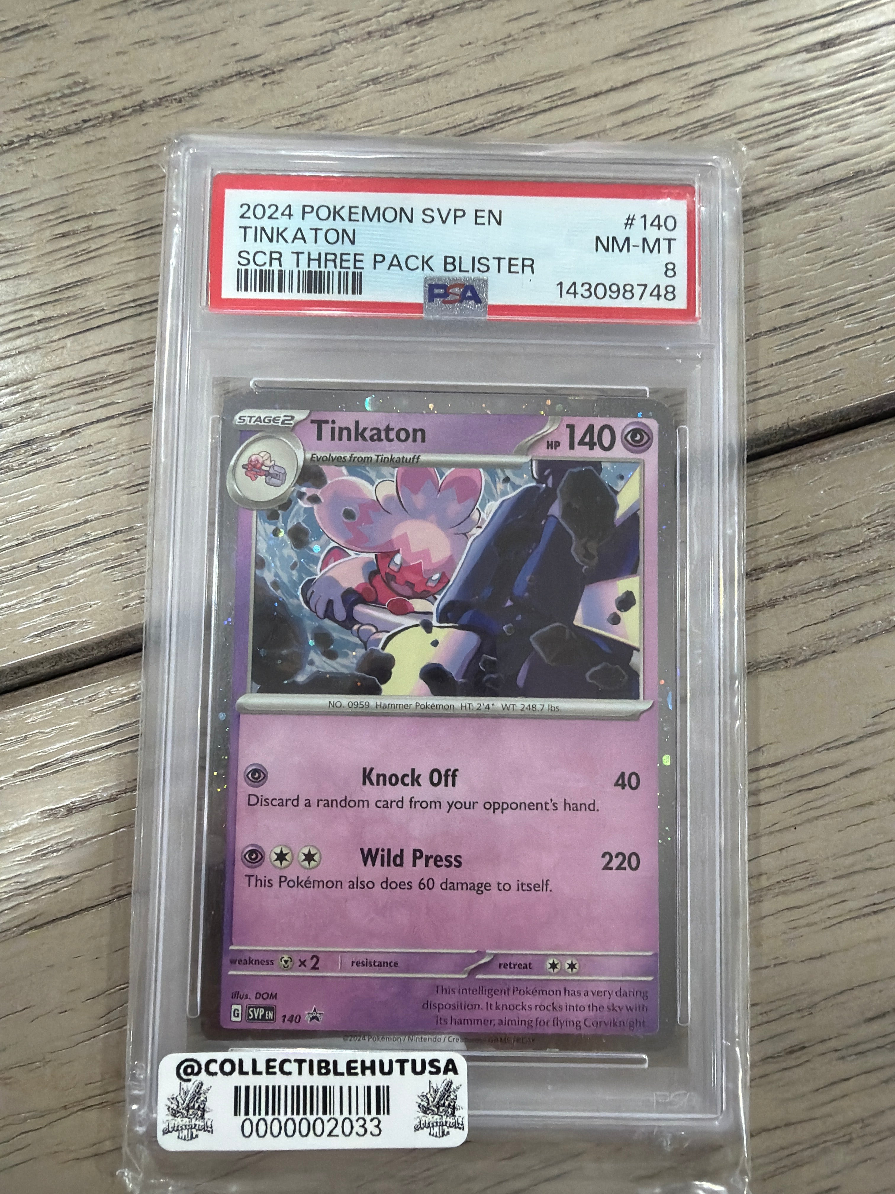 Graded Pokemon - 2024 POKEMON SVP STELLAR CROWN THREE PACK BLISTER #140 TINKATON PSA 8