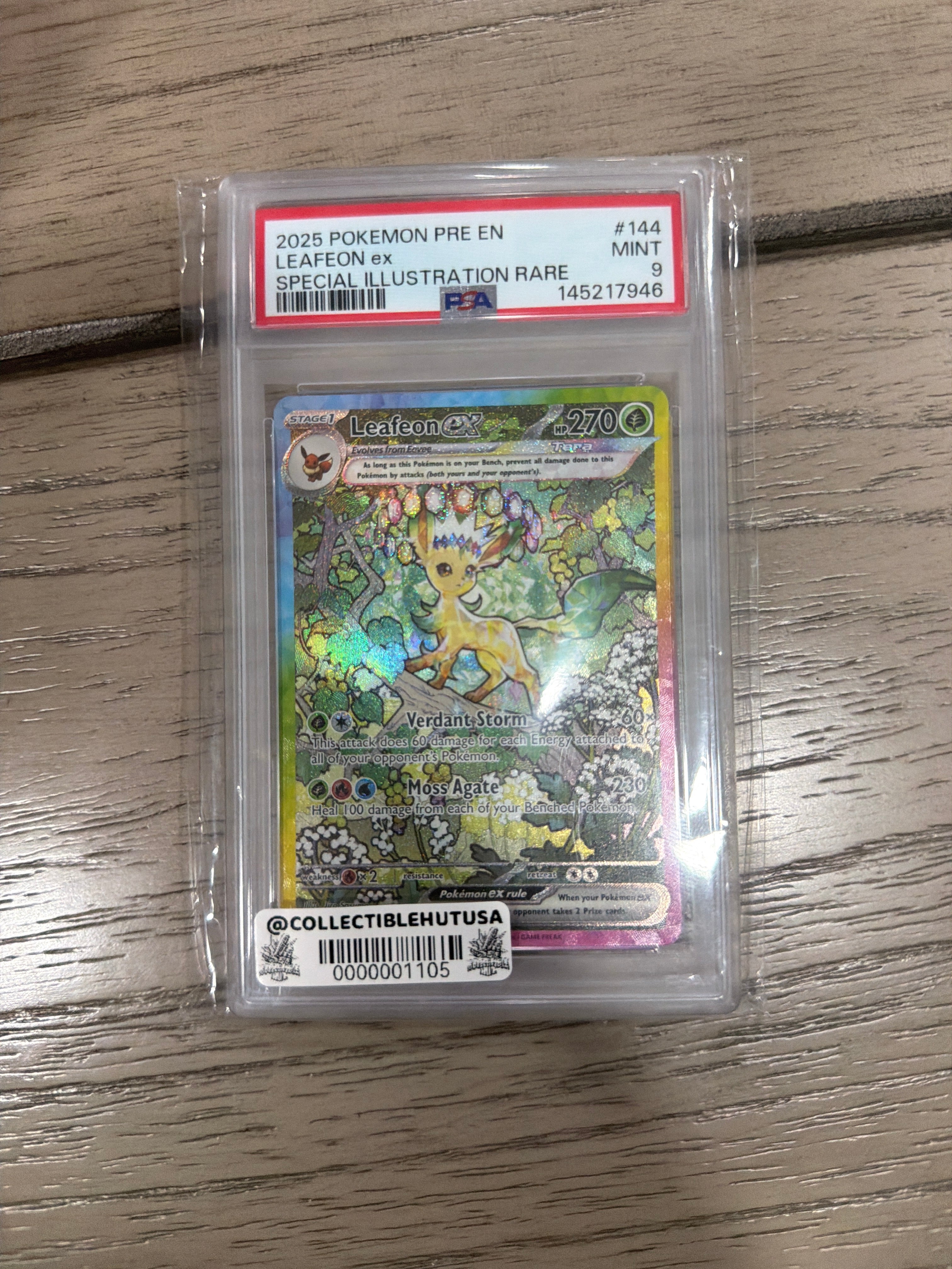 Graded Pokemon - Leafeon EX Sir 144/131 Prismatic Evolutions PSA 9