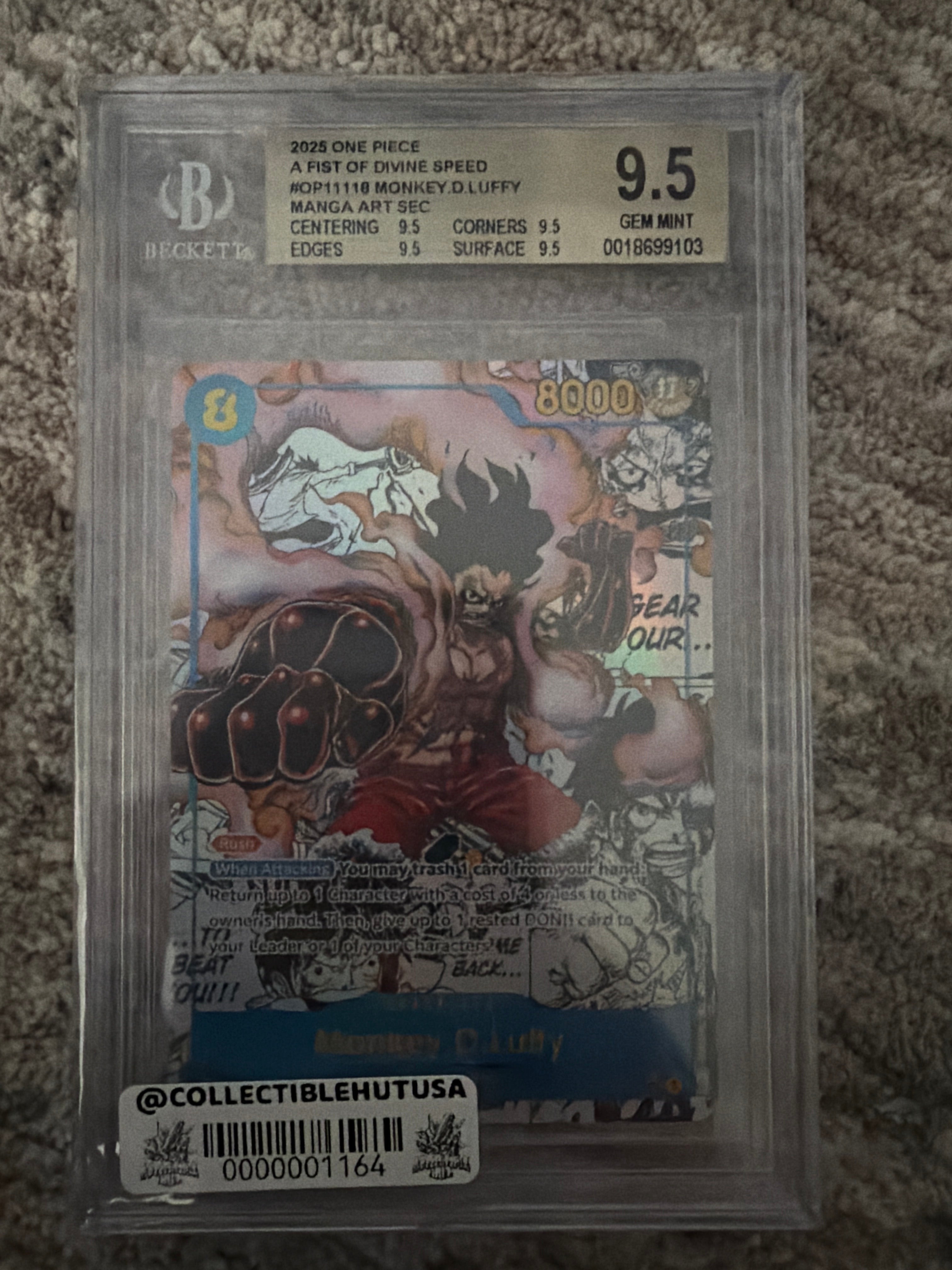 Graded One Piece - Monkey.D.Luffy OP11-118 Manga Alt Art - A Fist of Divine Speed One Piece BGS 9.5
