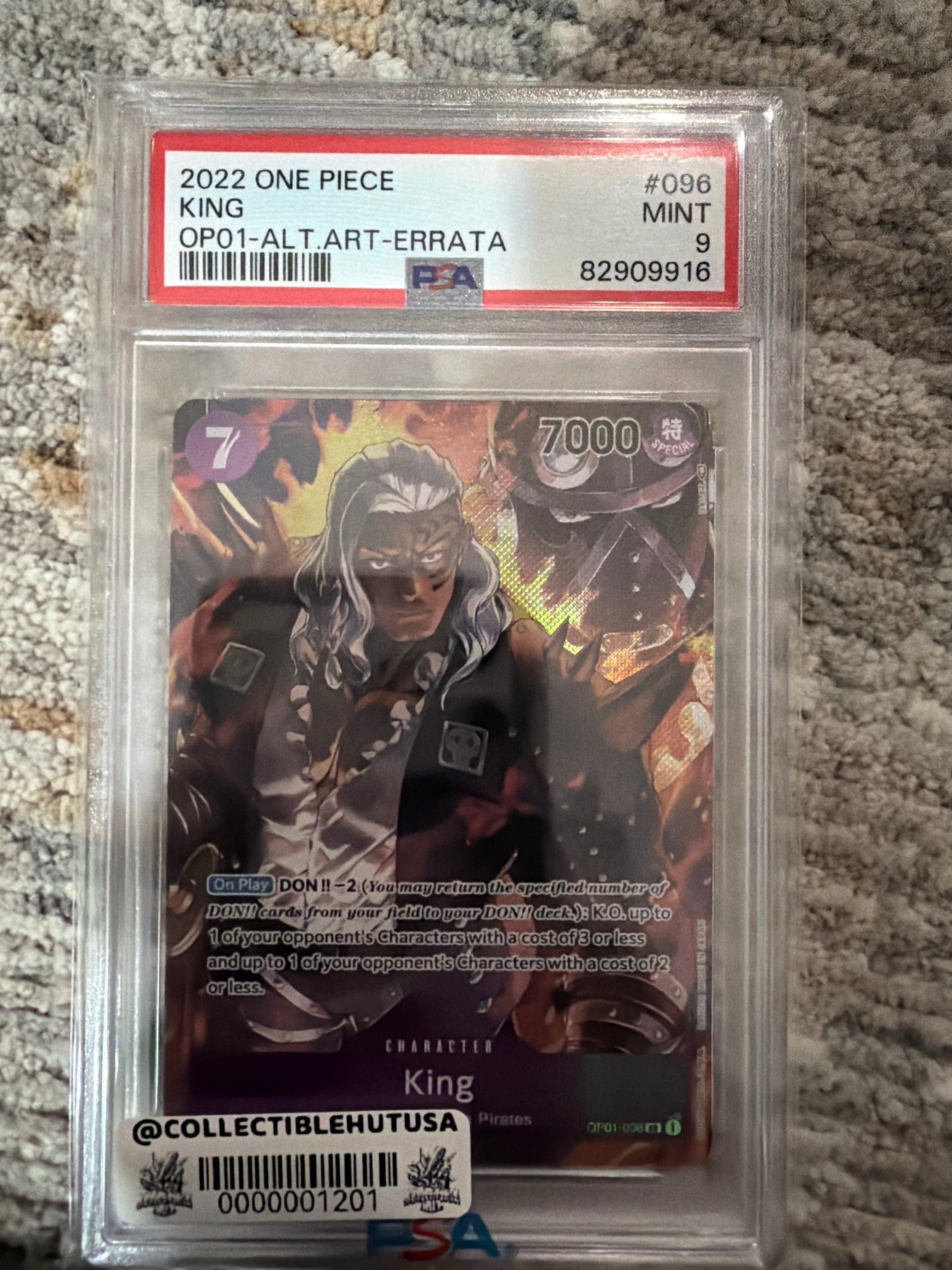 Graded One Piece - 2022 One Piece King #096 OP01 Alternate Art Errata Anime Show Graded PSA 9