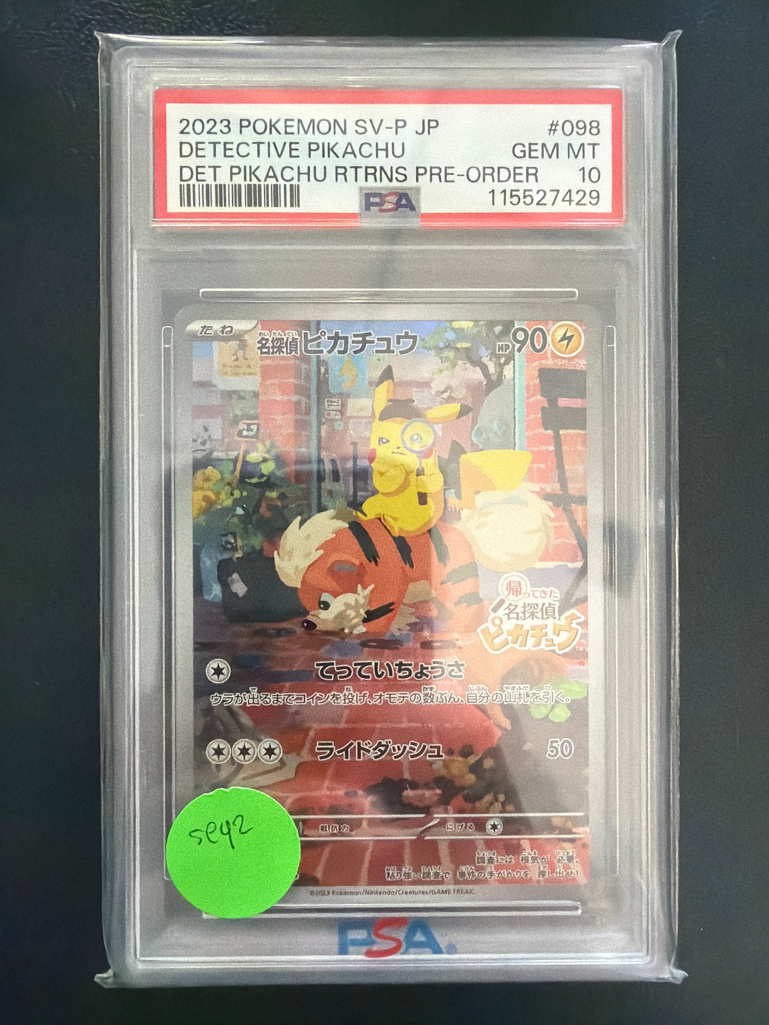 Graded Pokemon - 2023 Pokemon Japanese Scarlet & Violet Full Art Detective Pikachu Returns #98 PSA 10