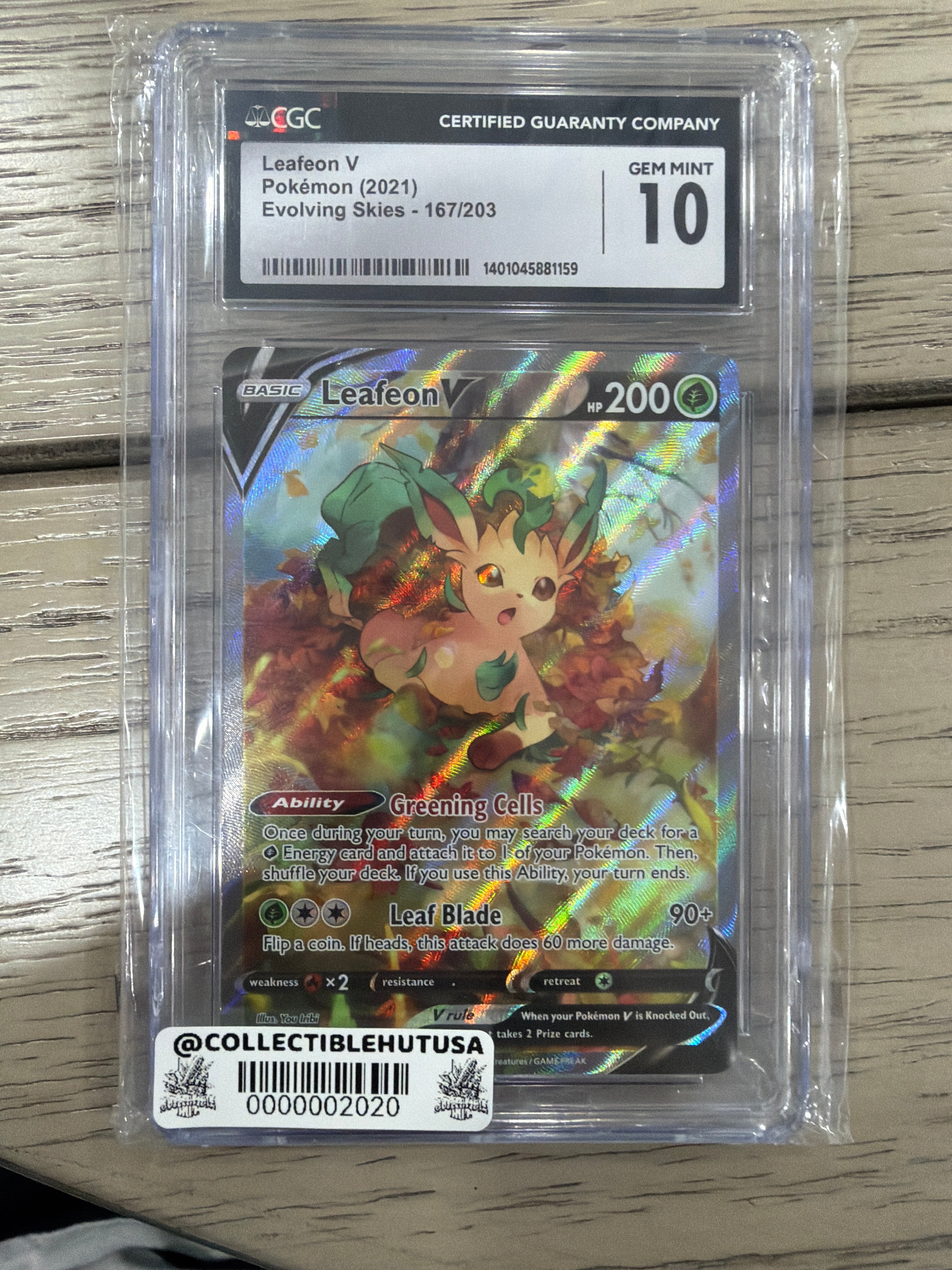Graded Pokemon - CGC 10 Leafeon V 167/203 Pokemon Evolving Skies Alt Art Alternate Sword Shield
