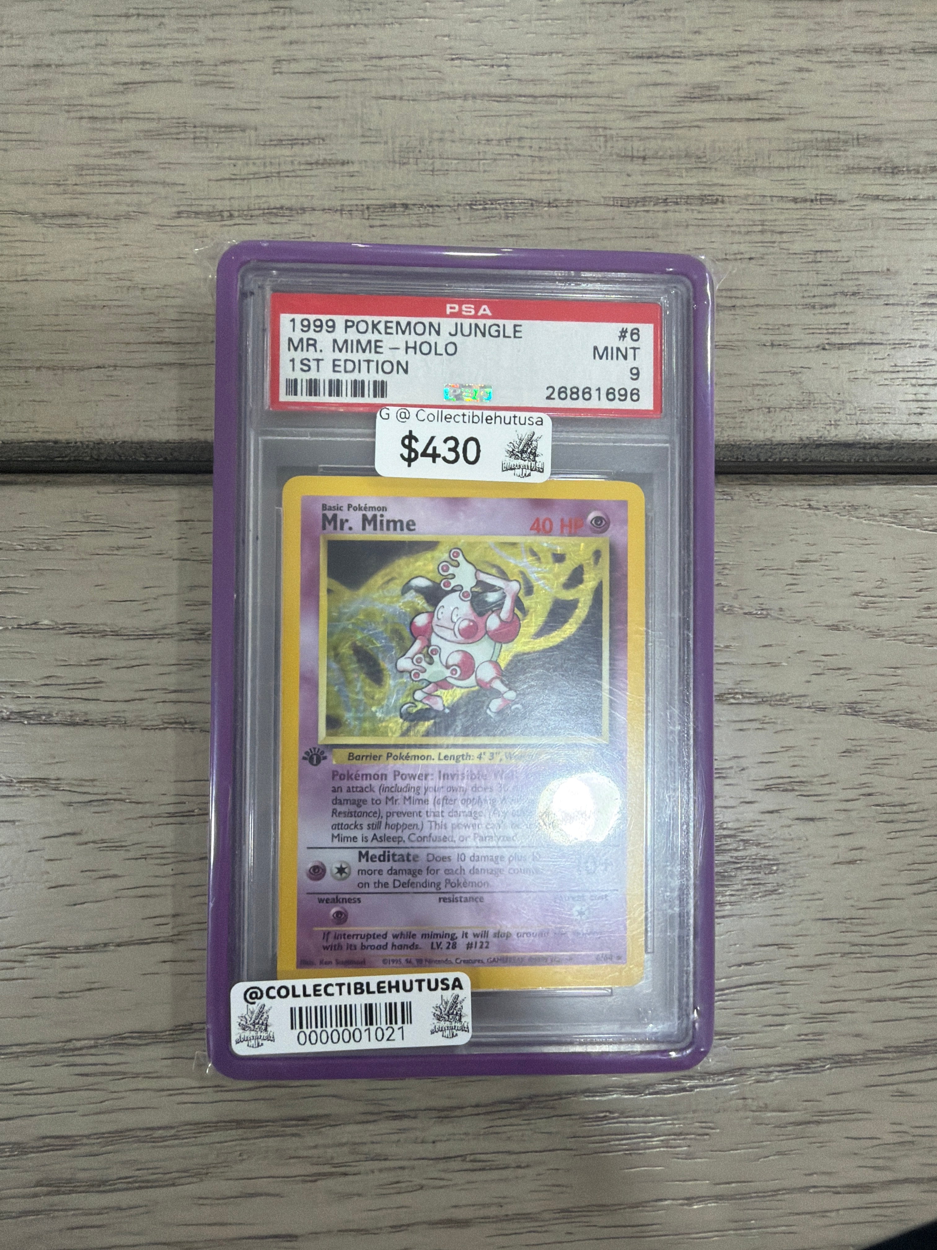 Graded Pokemon - 1999 Pokemon Jungle Mr. Mime 6/64 1st EDITION HOLO PSA 9 MINT