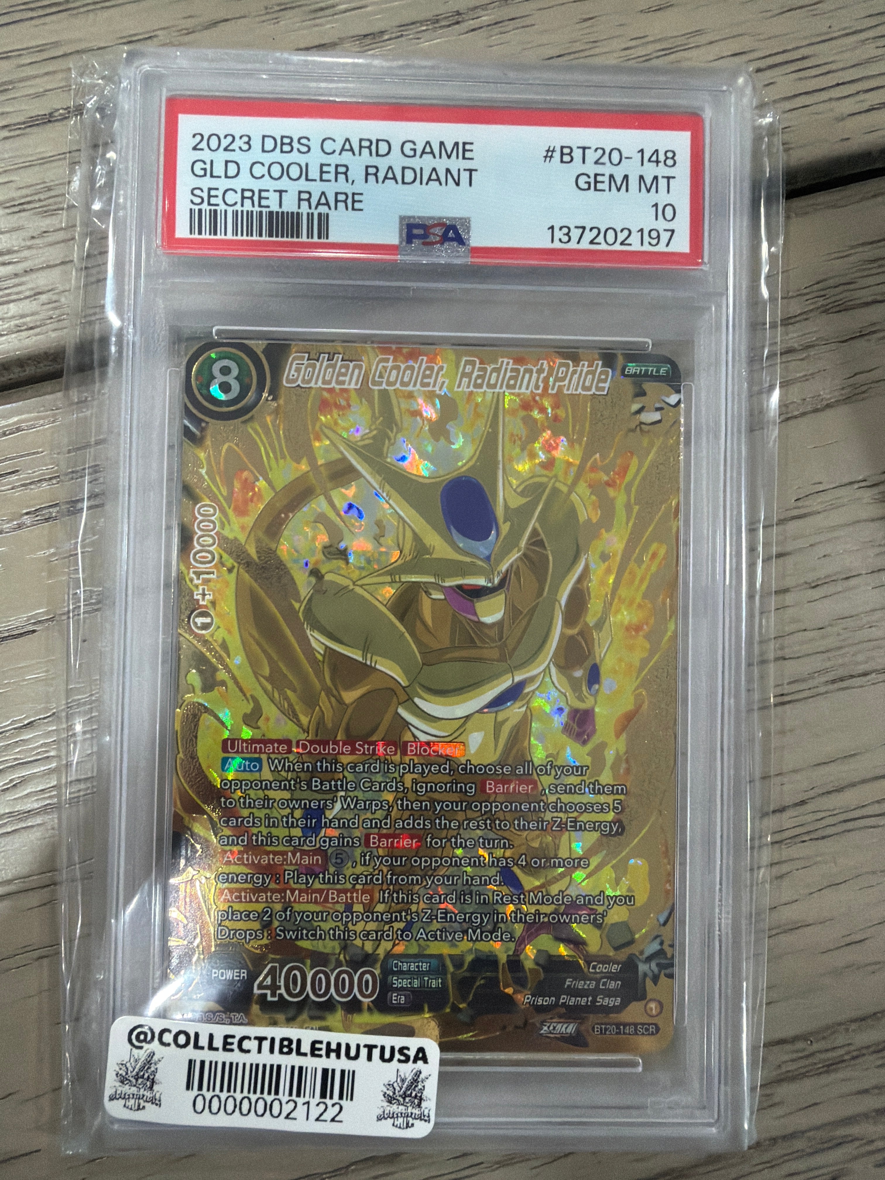 Graded Dragon Ball Z - Bandai PSA 10 Golden Cooler, Radiant Pride BT20-148 SCR Power Absorbed 2023