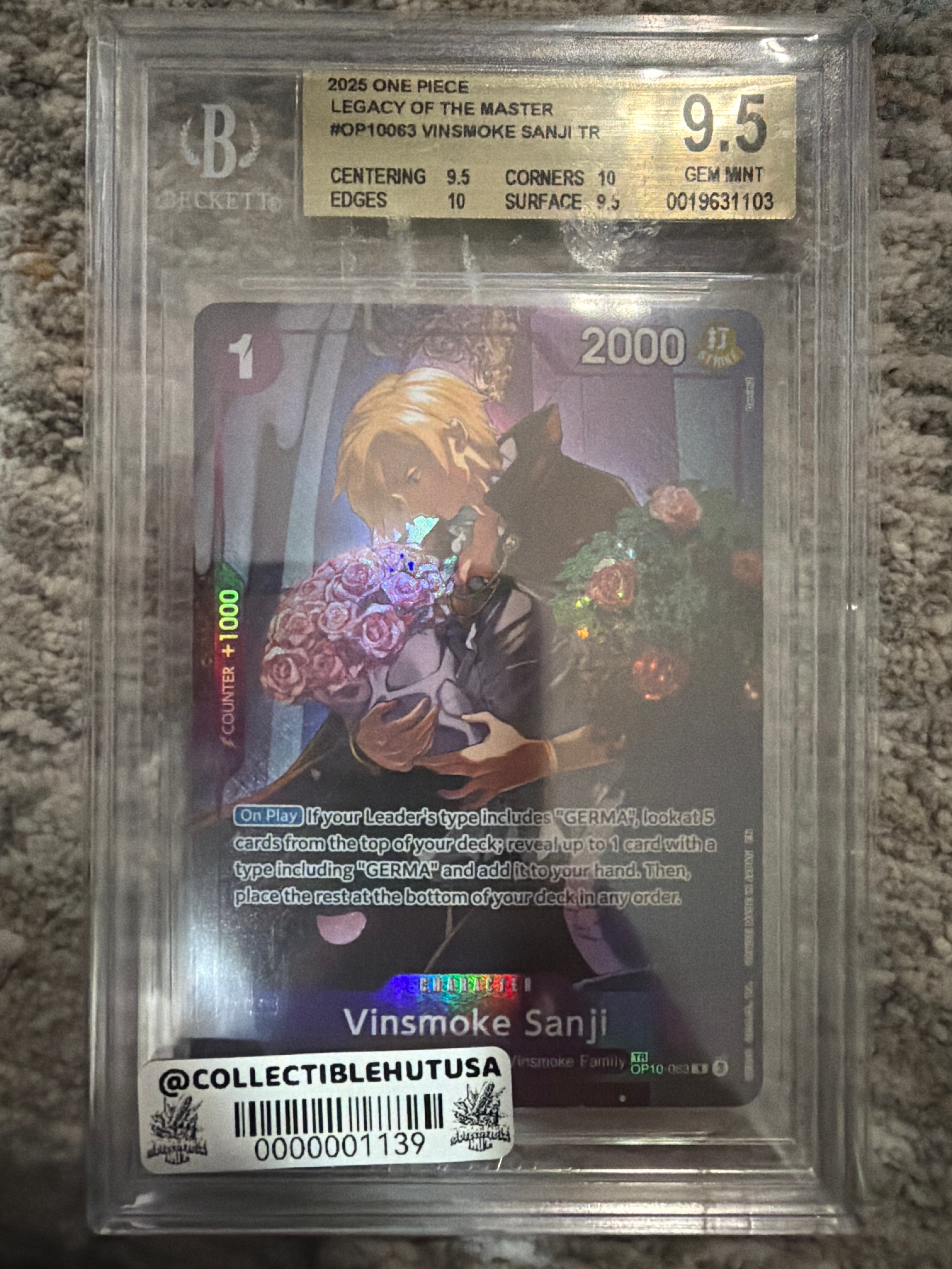 Graded One Piece - 2025 ONE PIECE LEG. OF THE MASTER VINSMOKE SANJI #063 TREASURE RARE BGS 9.5 GEM