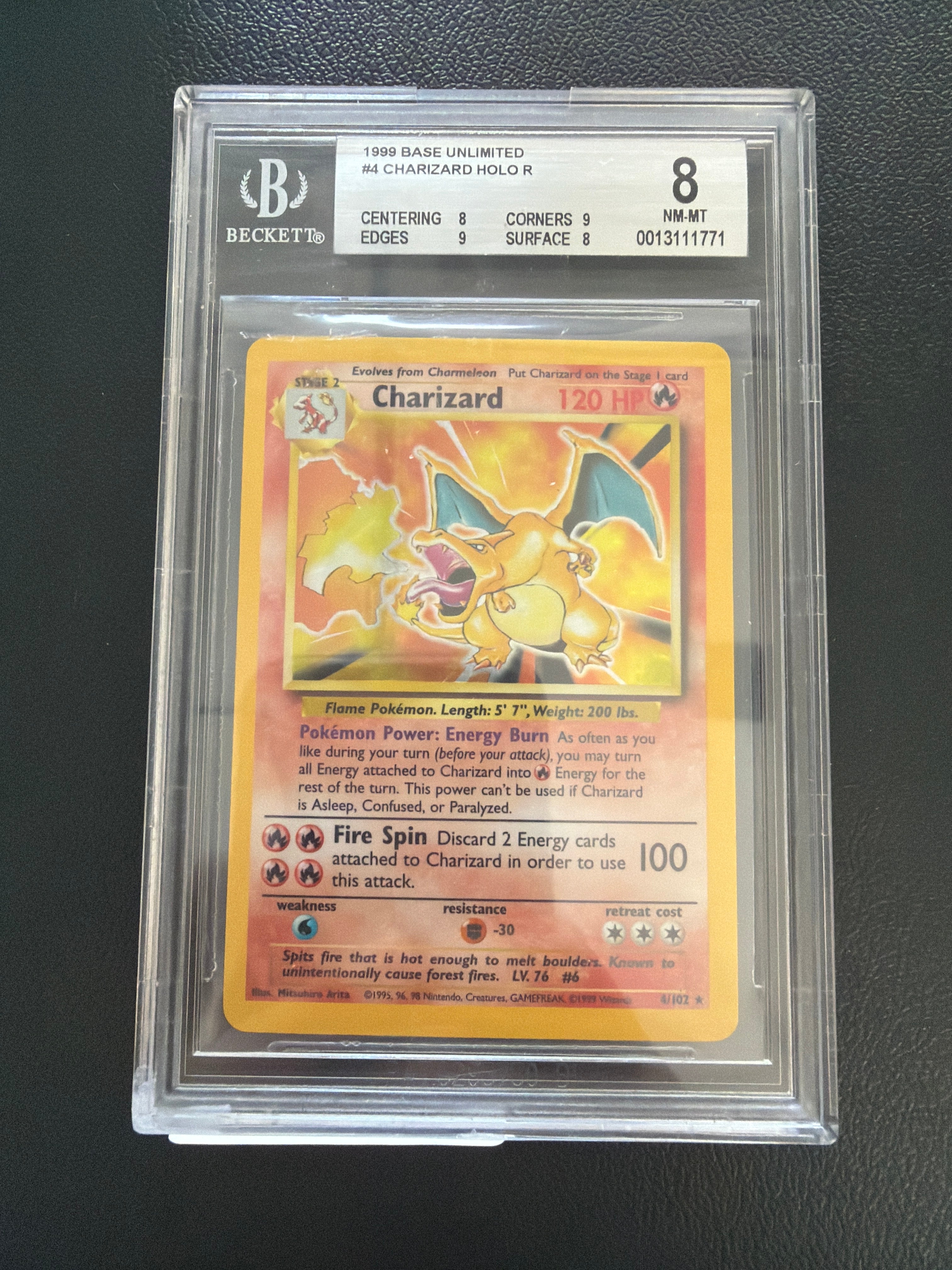 Graded Pokemon - 1999 Pokemon Base Set Unlimited Holo Charizard #4 BGS 8
