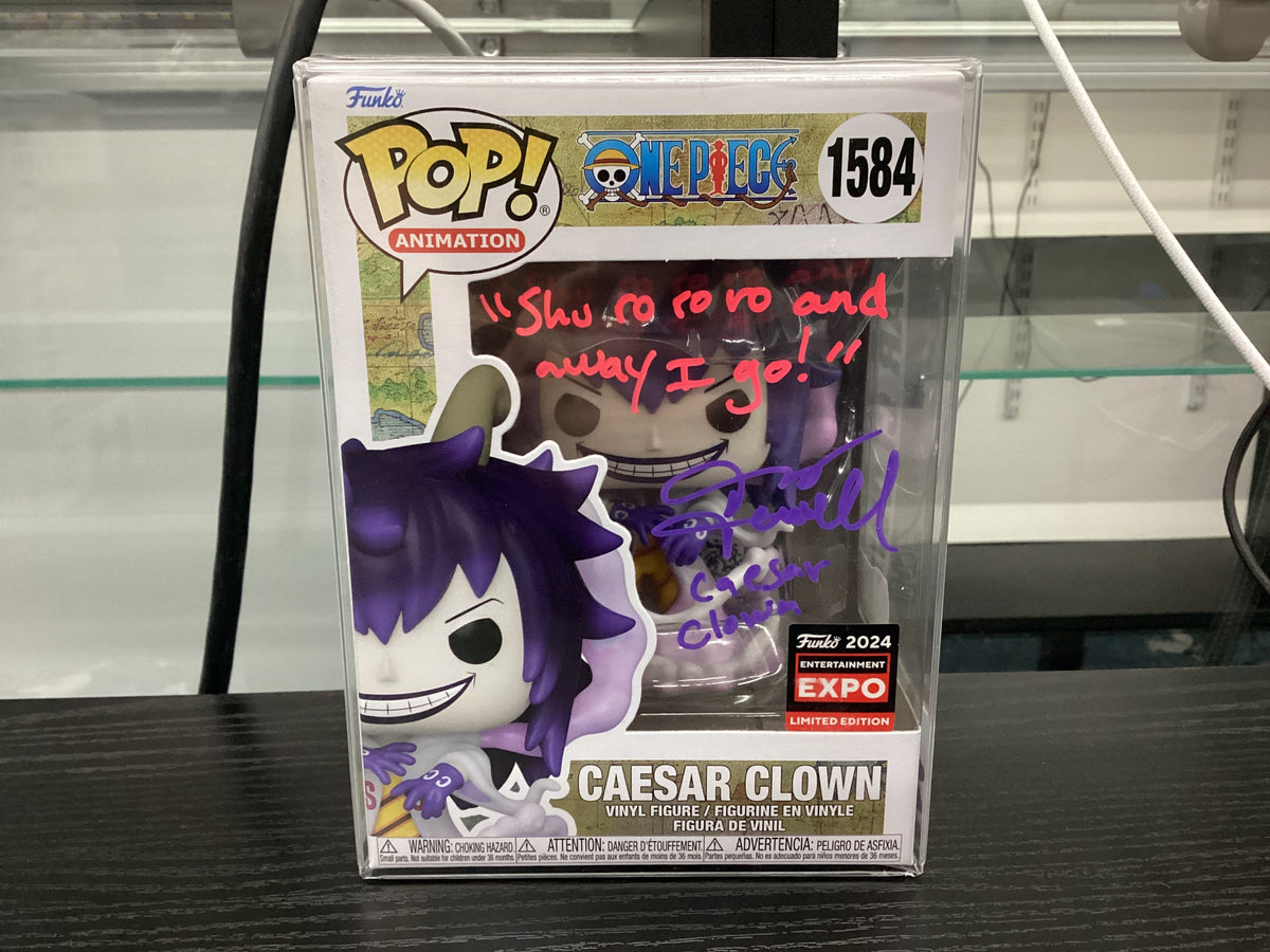 Signed Funko Pop 1584 6 inch - One Piece - Caesar Clown - Funko Entertainment Expo Limited Edition - Signed by Jerry Jewell