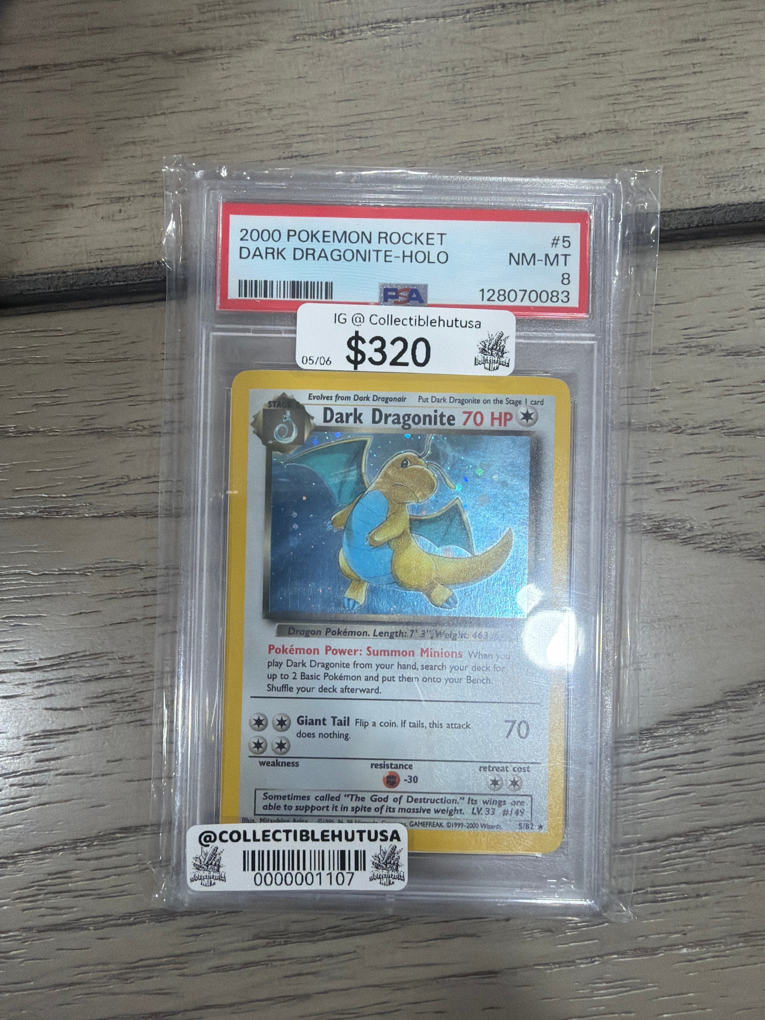 Graded Pokemon - Dark Dragonite 5/82 Holo PSA 8 2000 Pokemon Team Rocket WOTC