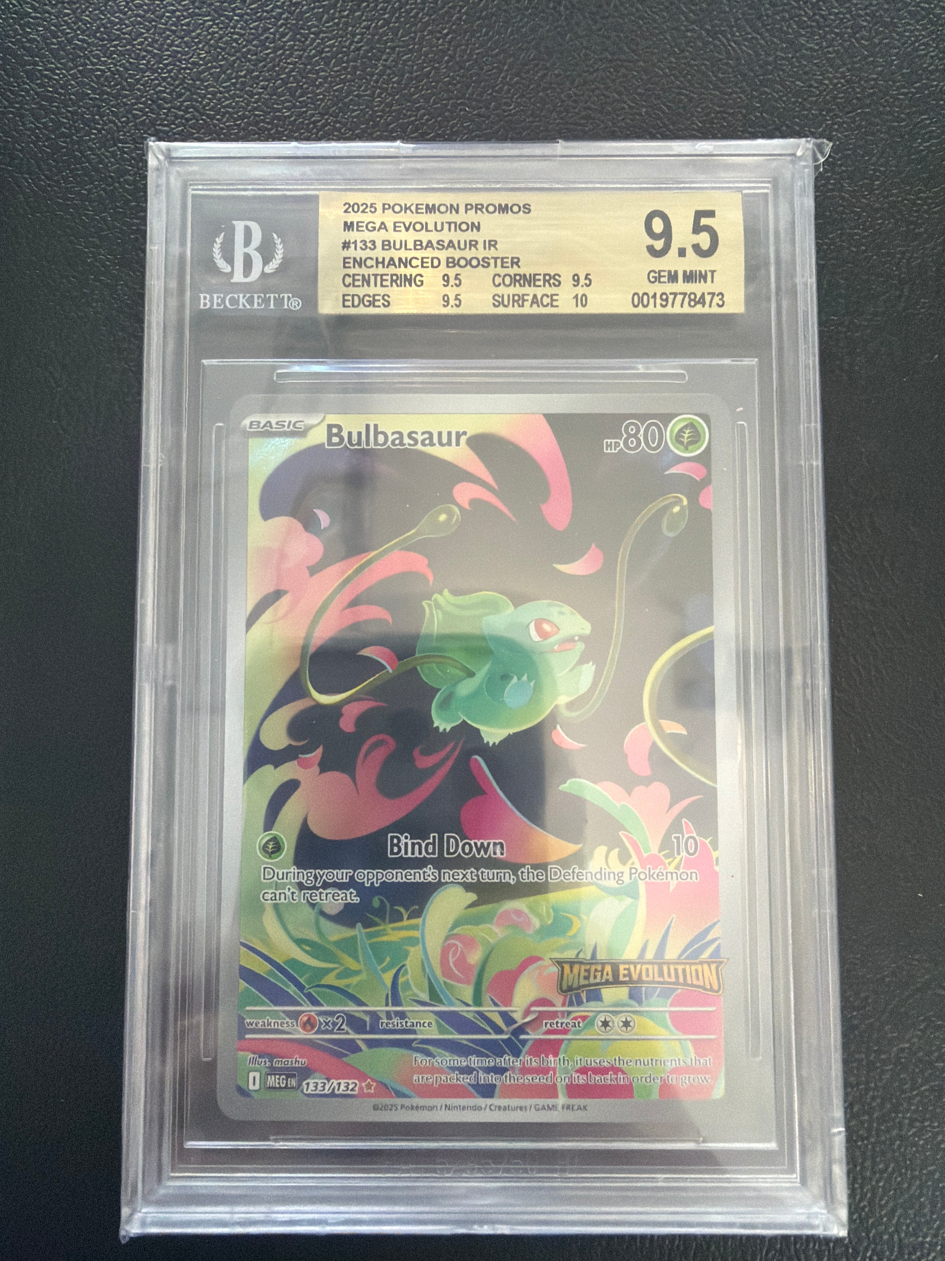 Graded Pokemon - Bulbasaur 133/132 Mega Evolution Stamped Full Art Promo BGS GEM MINT 9.5