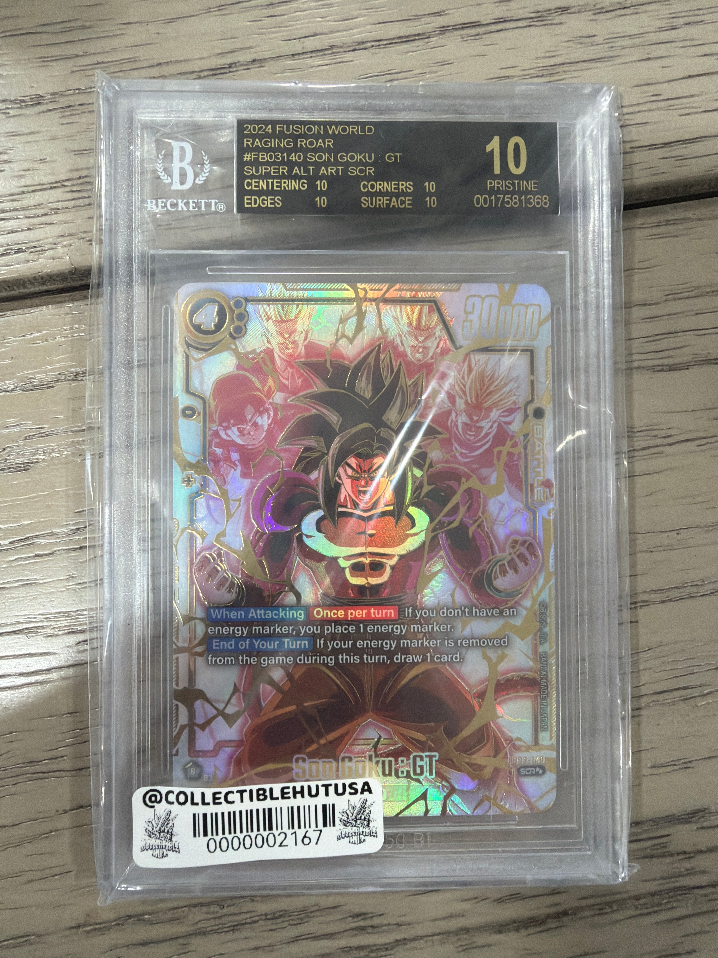 Graded Dragon Ball Z - BGS 10 BL Dragon Ball Fusion World Raging Roar Son Goku Gt Fb03 140 GDR SCR