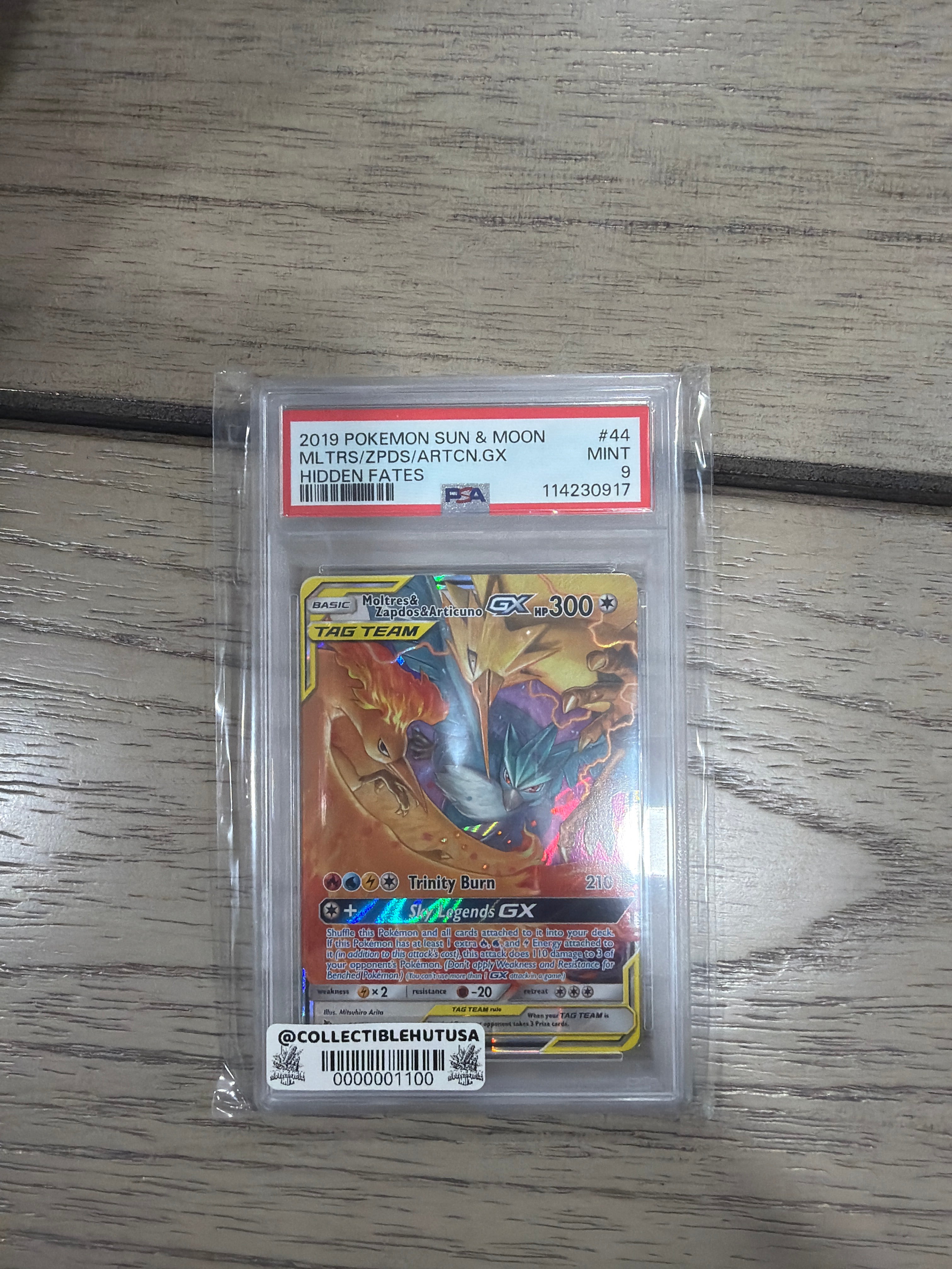 Graded Pokemon - PSA 9 Moltres & Zapdos & Articuno GX #44 Hidden Fates 2019 Pokemon MINT
