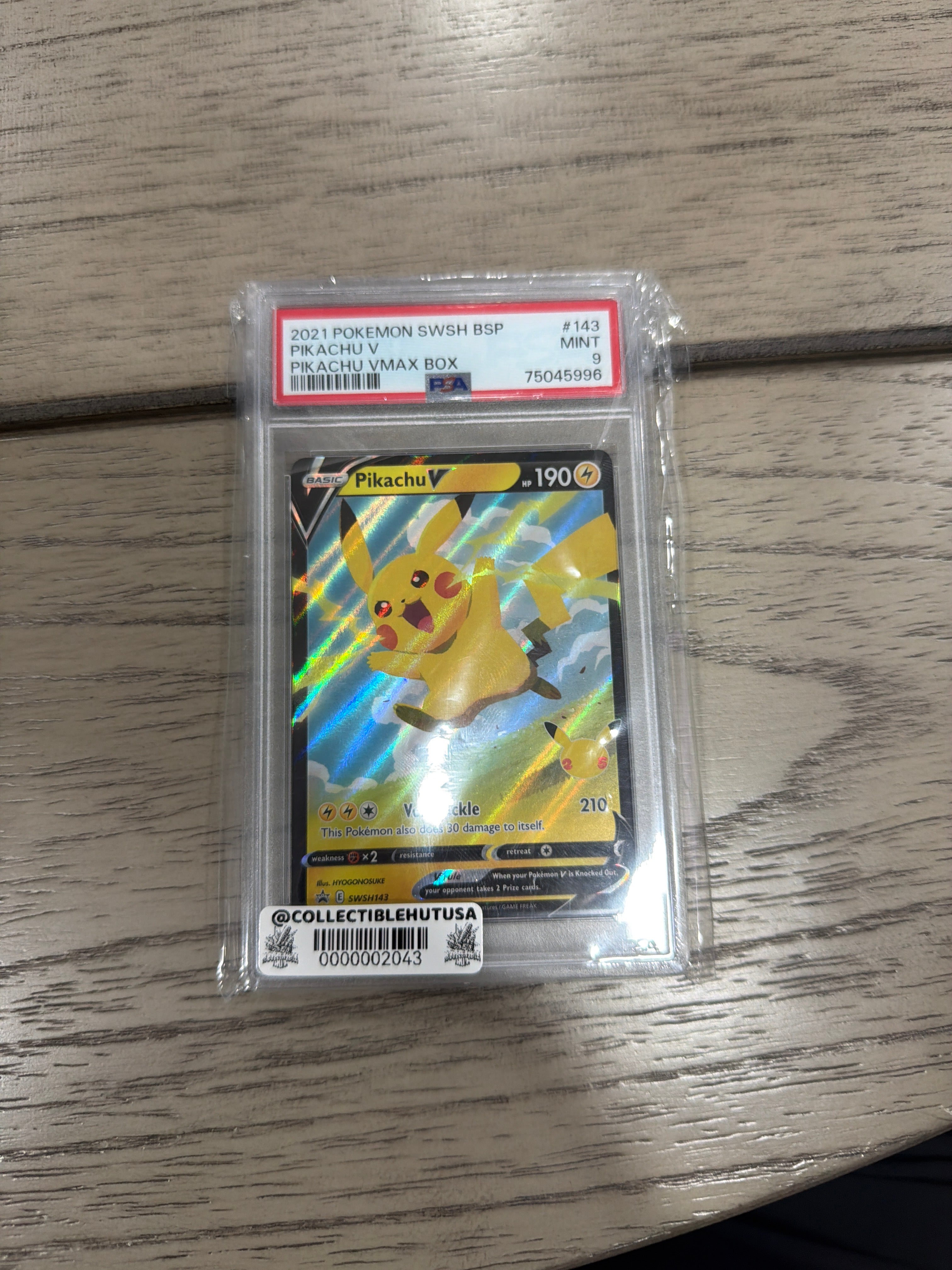 Graded Pokemon - 2021 POKEMON SWSH BLACK STAR PROMO PIKACHU VMAX BOX #143 PIKACHU V PSA 9