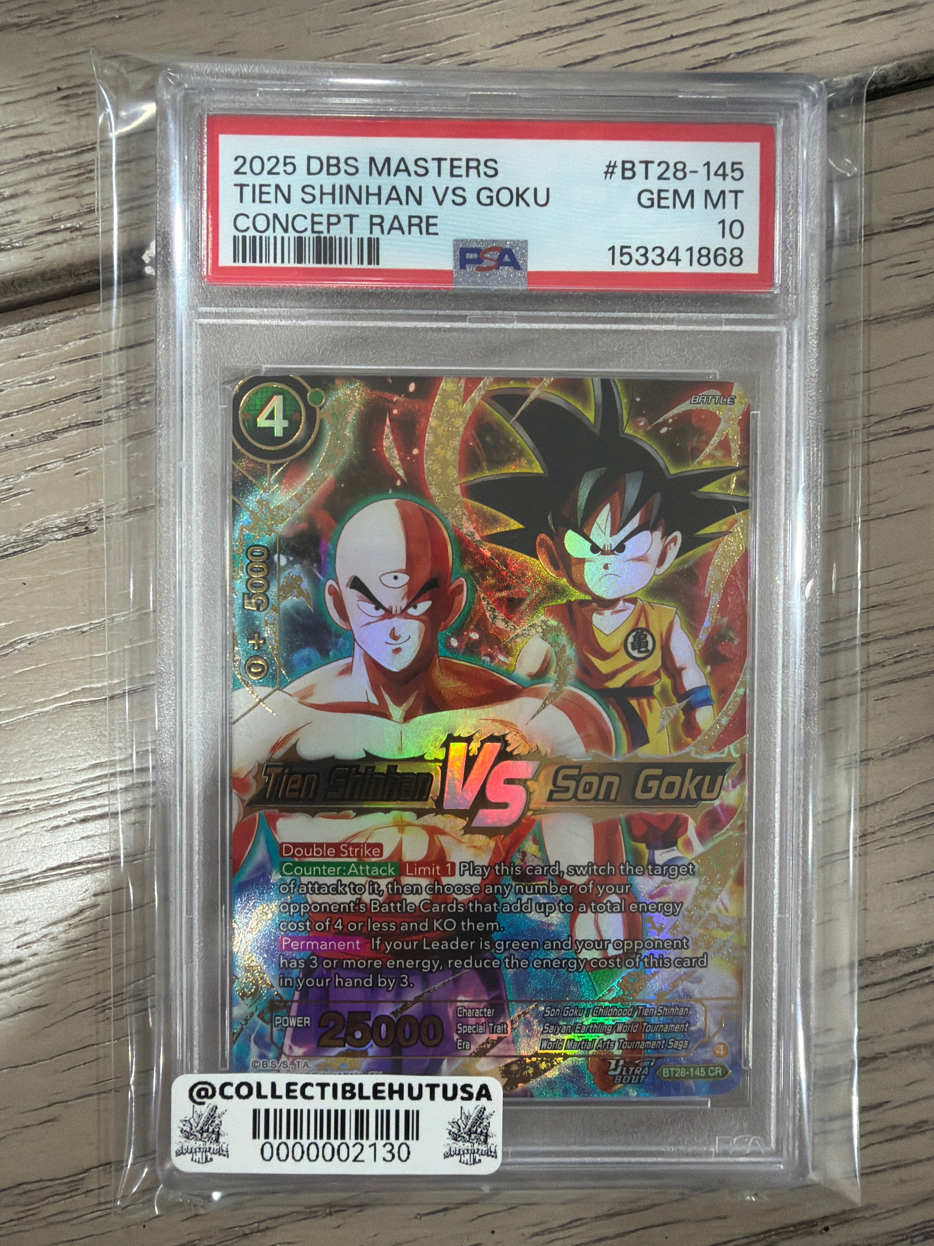 Graded Dragon Ball Z - 2025 DBS MASTERS CONCEPT RARE #BT28-145 TIEN SHINHAN VS SON GOKU PSA 10