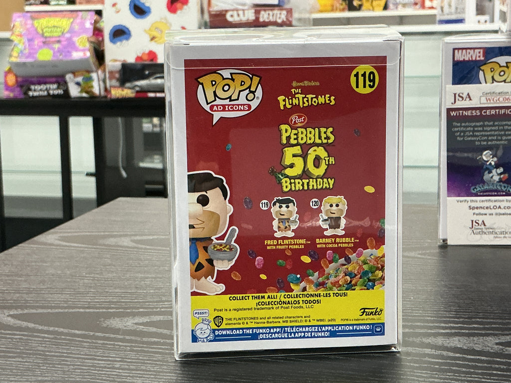 Funko Pop 119 6 inch.- The Flintstones - Fred Flintstone with Fruity Pebbles - Signed by Jeff Bergman
