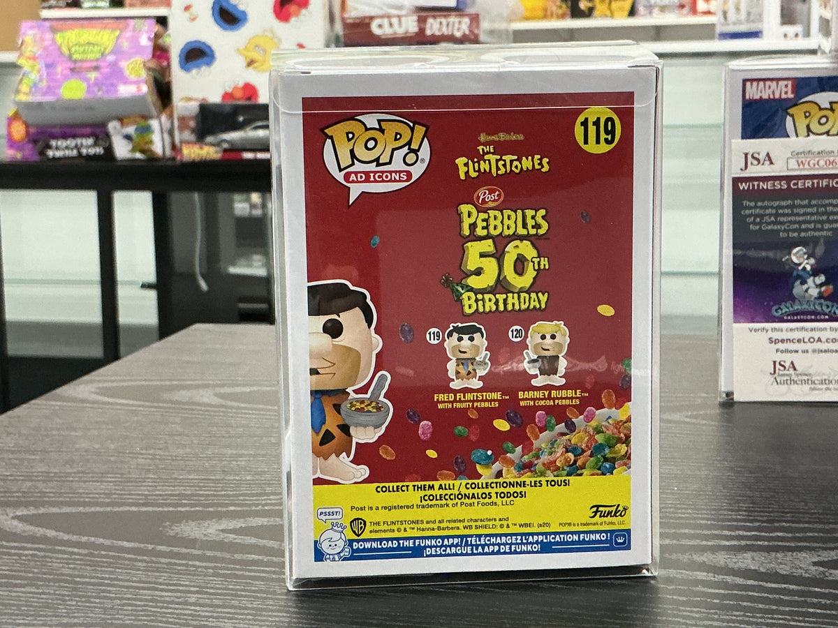 Funko Pop 119 6 inch.- The Flintstones - Fred Flintstone with Fruity Pebbles - Signed by Jeff Bergman