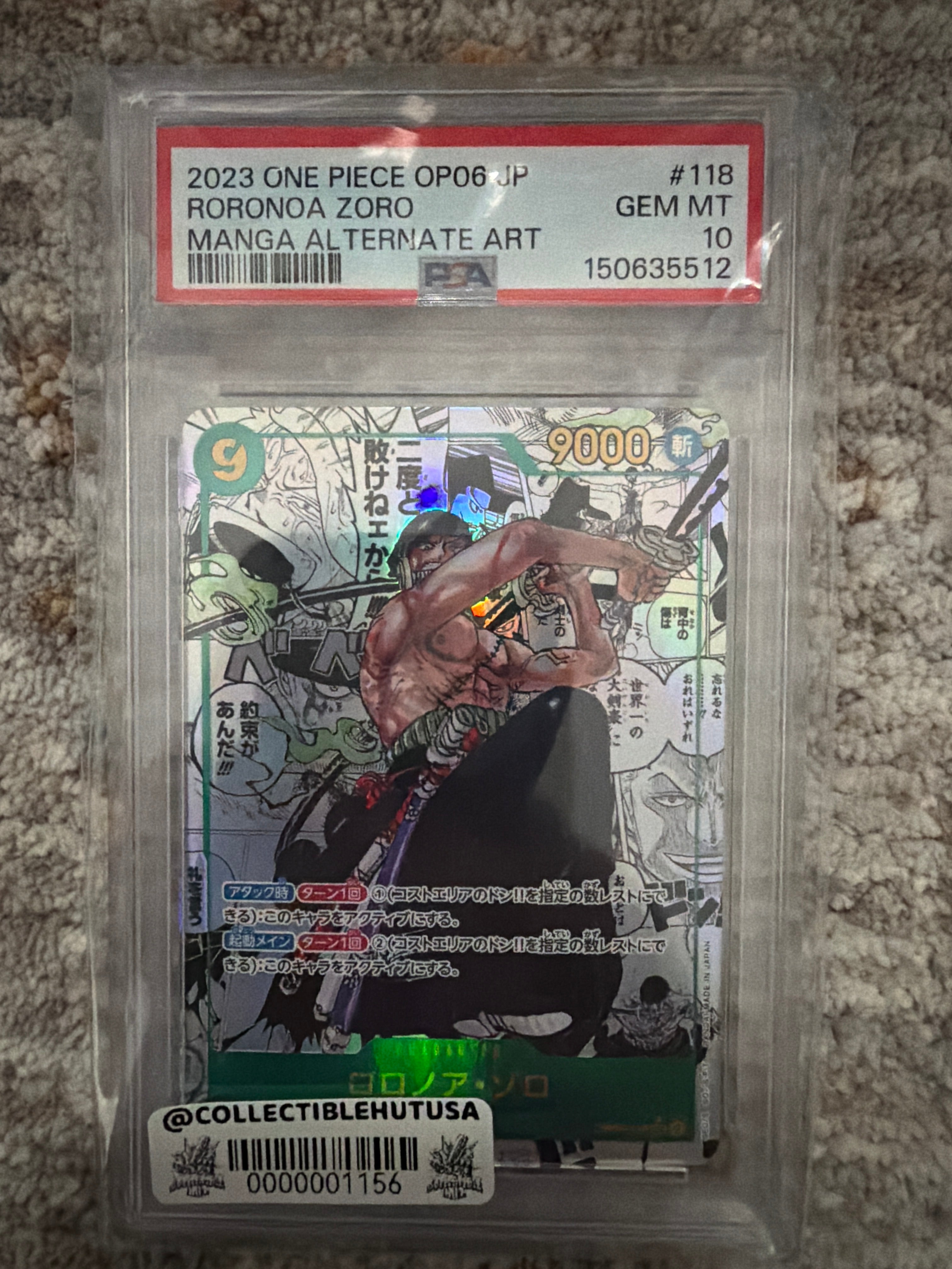 Graded One Piece - ONE PIECE RORONOA ZORO JPN OP06-WINGS OF THE CAPTAIN #118 MANGA ALT ART PSA 10