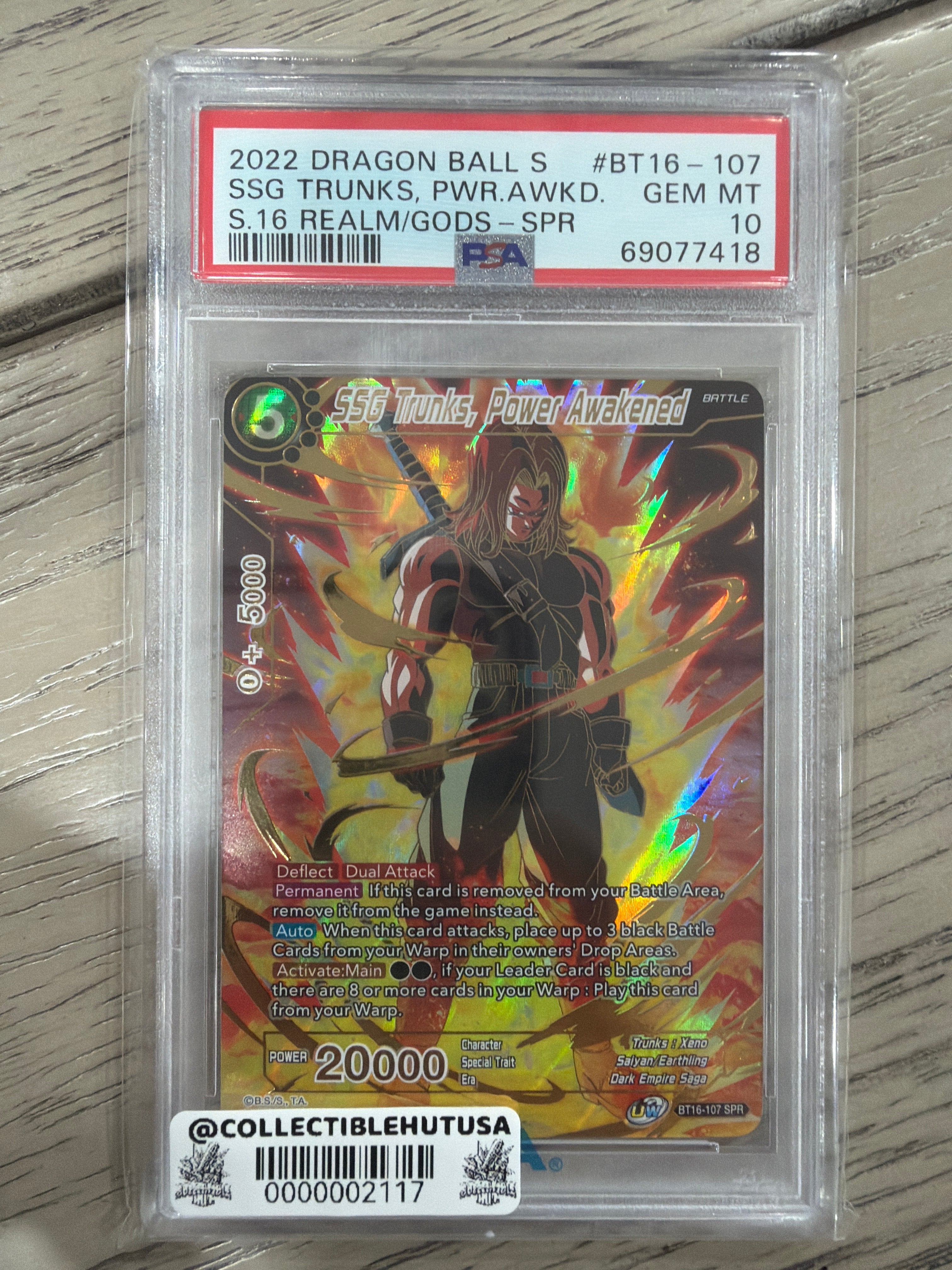 Graded Dragon Ball Z - Bandai DBS 2022 SSG Trunks, Power Awakened BT16-107 SPR Foil PSA 10