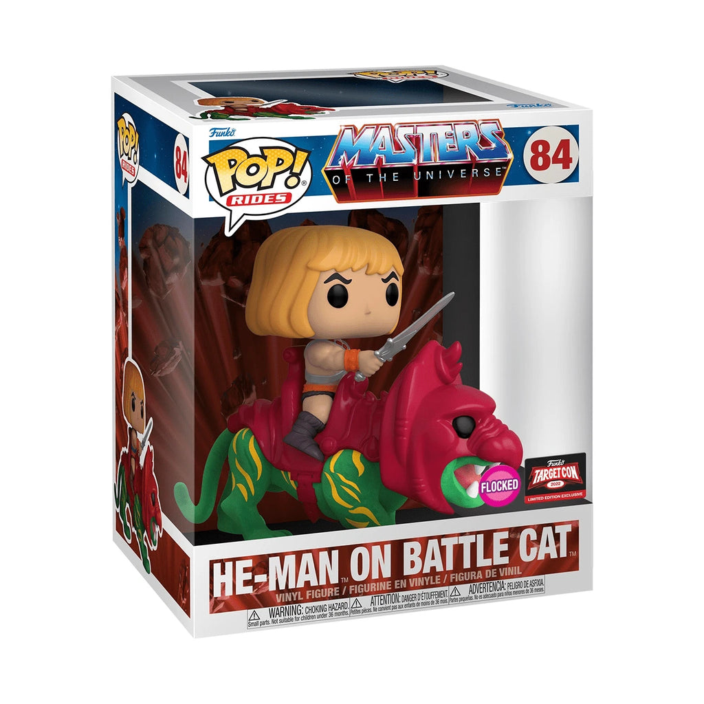 Funko Pop 84 8 in.- Masters of the Universe- He-Man on Battle Cat- Flocked- Target Con 2022